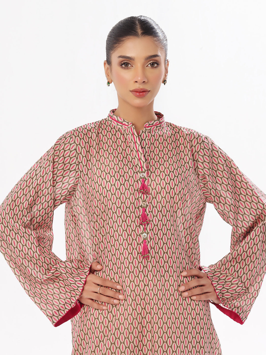 Oaks - Printed Pret &amp; Unstitched Kurti Masoori Lawn Green - 1 Piece