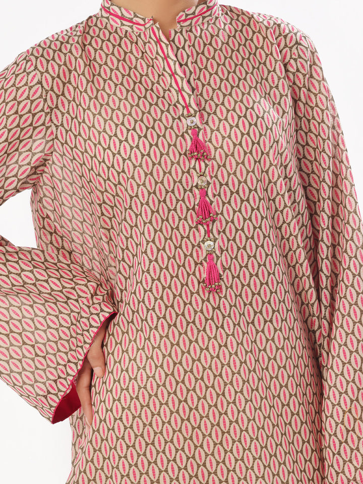 Oaks - Printed Pret &amp; Unstitched Kurti Masoori Lawn Green - 1 Piece