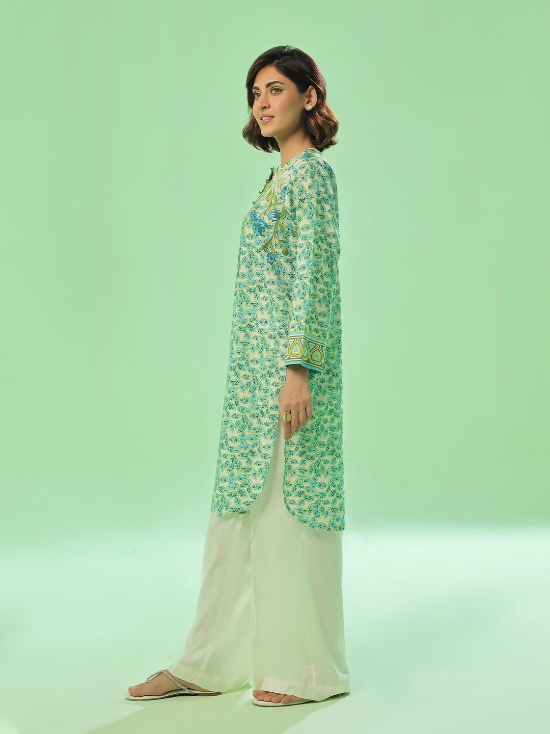 Oaks - Printed Pret &amp; Unstitched Lawn Green - 1 Piece