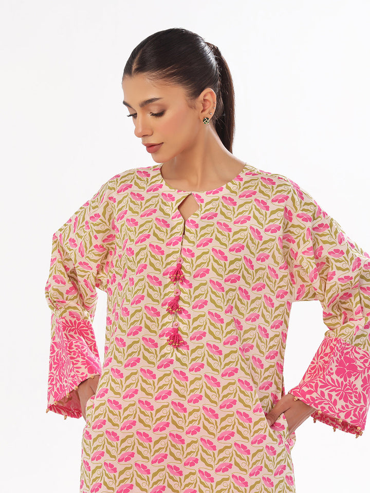 Oaks - Printed Pret & Unstitched Shirt Trouser Lawn Pink - 2 Piece