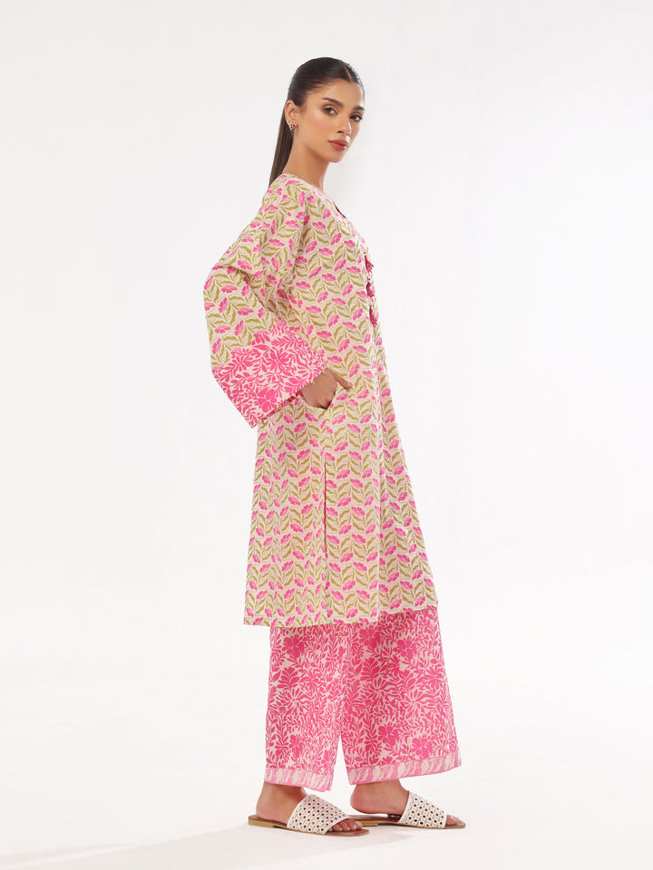 Oaks - Printed Pret & Unstitched Shirt Trouser Lawn Pink - 2 Piece