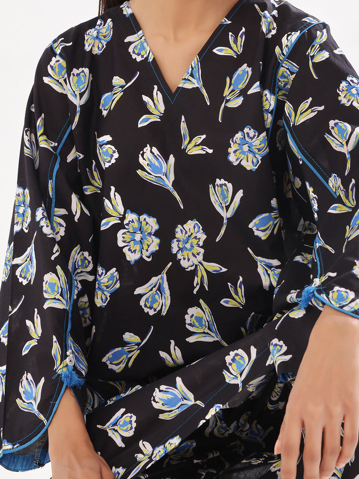 Oaks - Printed Pret &amp; Unstitched Shirt Trouser Swiss Lawn Black - 2 Piece