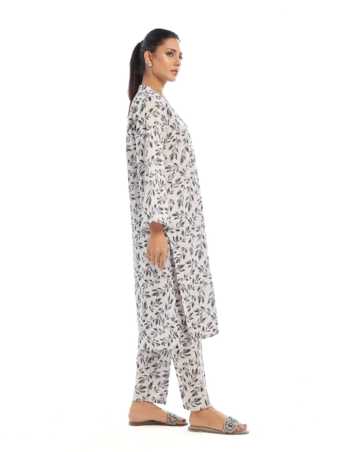 Oaks - Printed Pret &amp; Unstitched Shirt Trouser Swiss Lawn Black &amp; White - 2 Piece