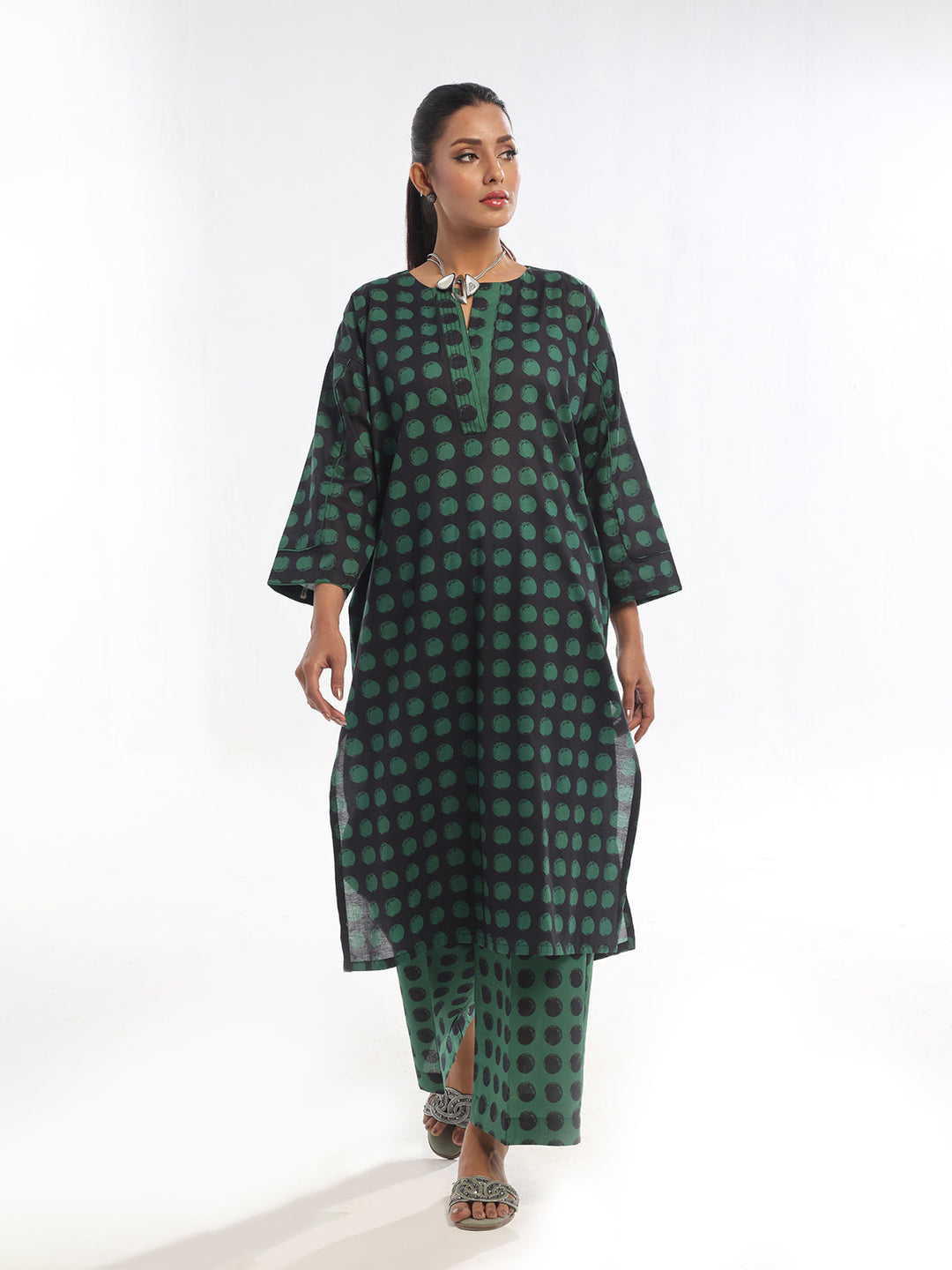 Oaks - Printed Pret & Unstitched Shirt Trouser Swiss Lawn Green - 2 Piece