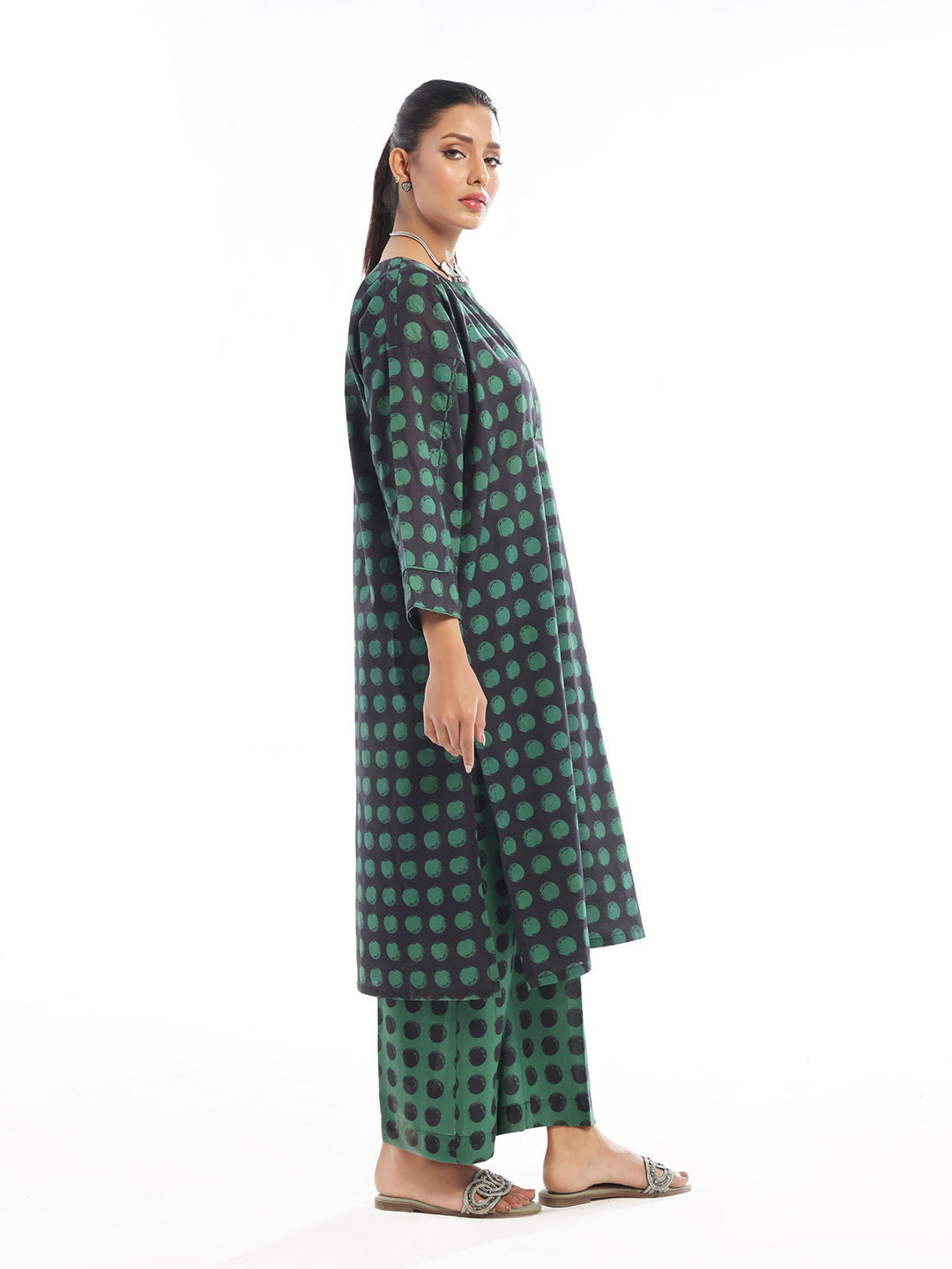 Oaks - Printed Pret &amp; Unstitched Shirt Trouser Swiss Lawn Green - 2 Piece