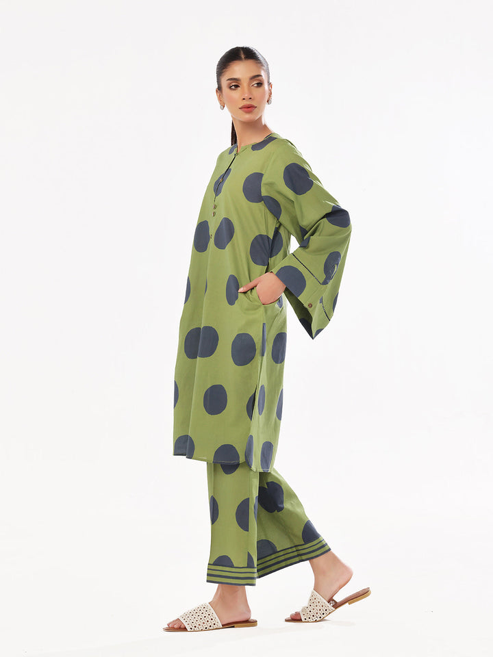 Oaks - Printed Pret & Unstitched Shirt Trouser Swiss Lawn Green - 2 Piece