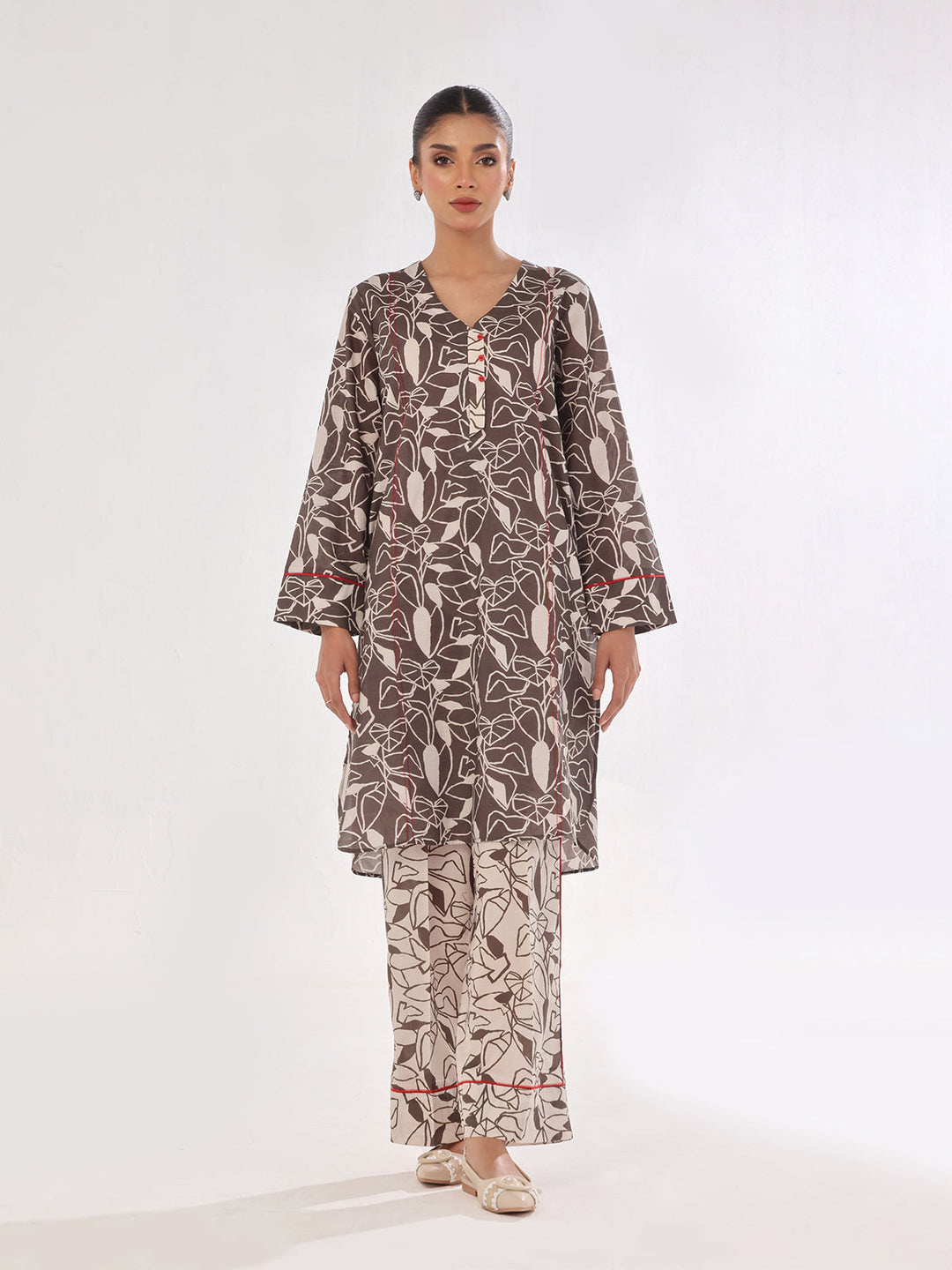 Oaks - Printed Pret & Unstitched Shirt Trouser Swiss Lawn Grey - 2 Piece
