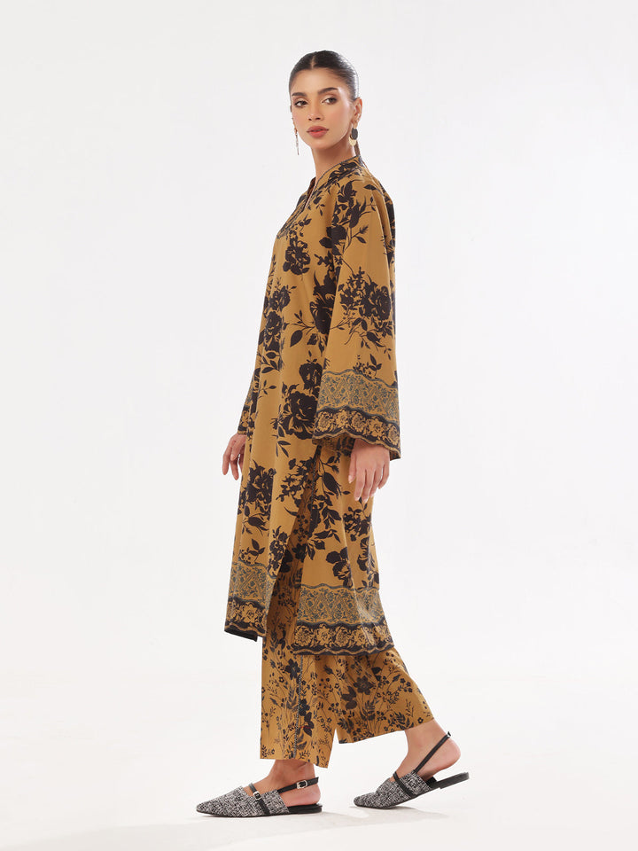 Oaks - Printed Pret &amp; Unstitched Shirt Trouser Swiss Lawn Mustard - 2 Piece