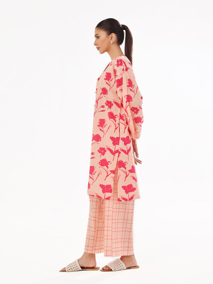 Oaks - Printed Pret & Unstitched Shirt Trouser Swiss Lawn Peach - 2 Piece