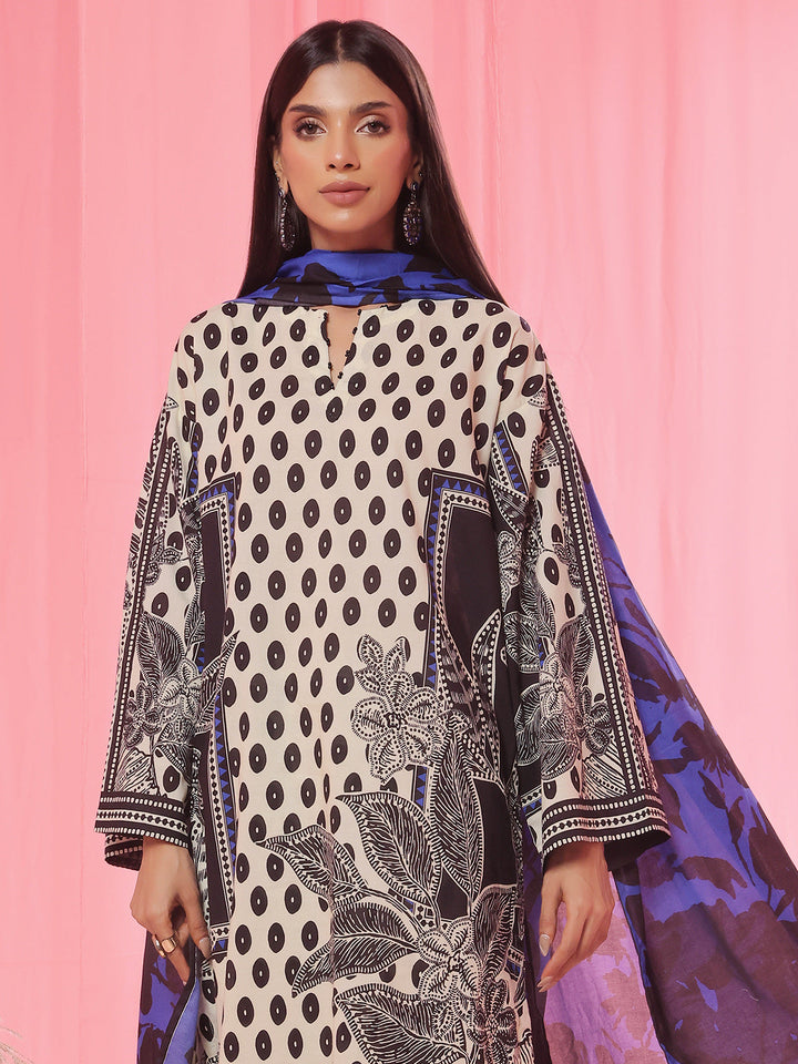 Oaks - Printed Pret &amp; Unstitched Suit Lawn Black - 3 Piece