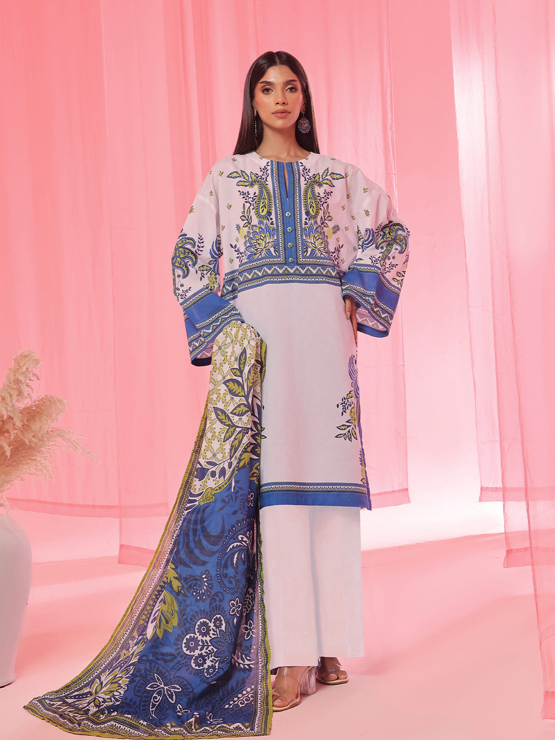 Oaks - Printed Pret & Unstitched Suit Lawn Blue - 3 Piece