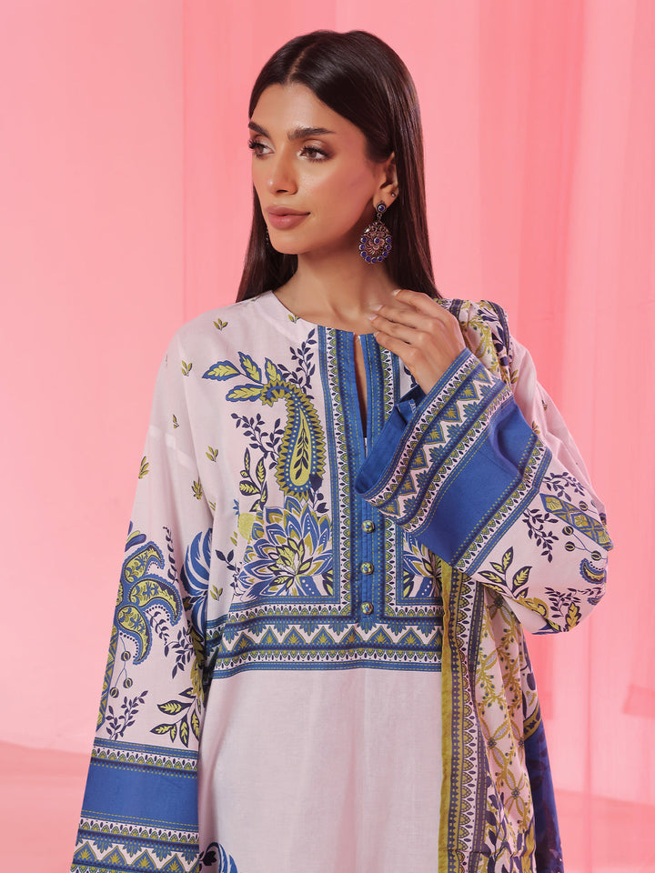 Oaks - Printed Pret & Unstitched Suit Lawn Blue - 3 Piece
