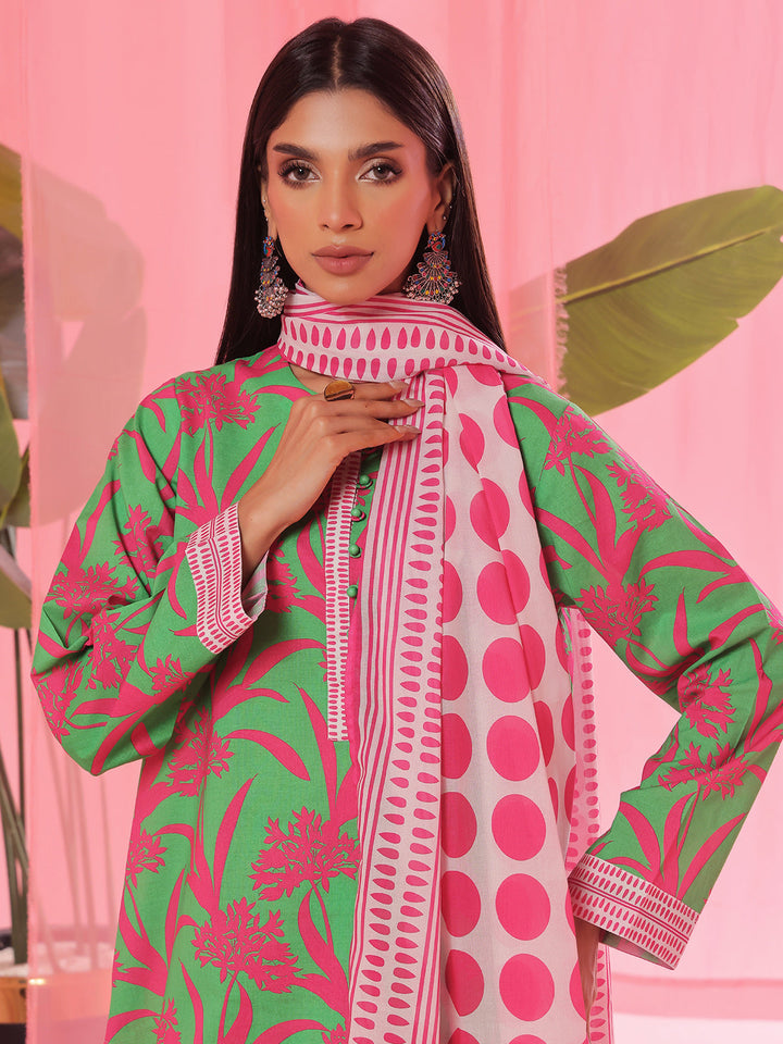 Oaks - Printed Pret &amp; Unstitched Suit Lawn Green - 3 Piece