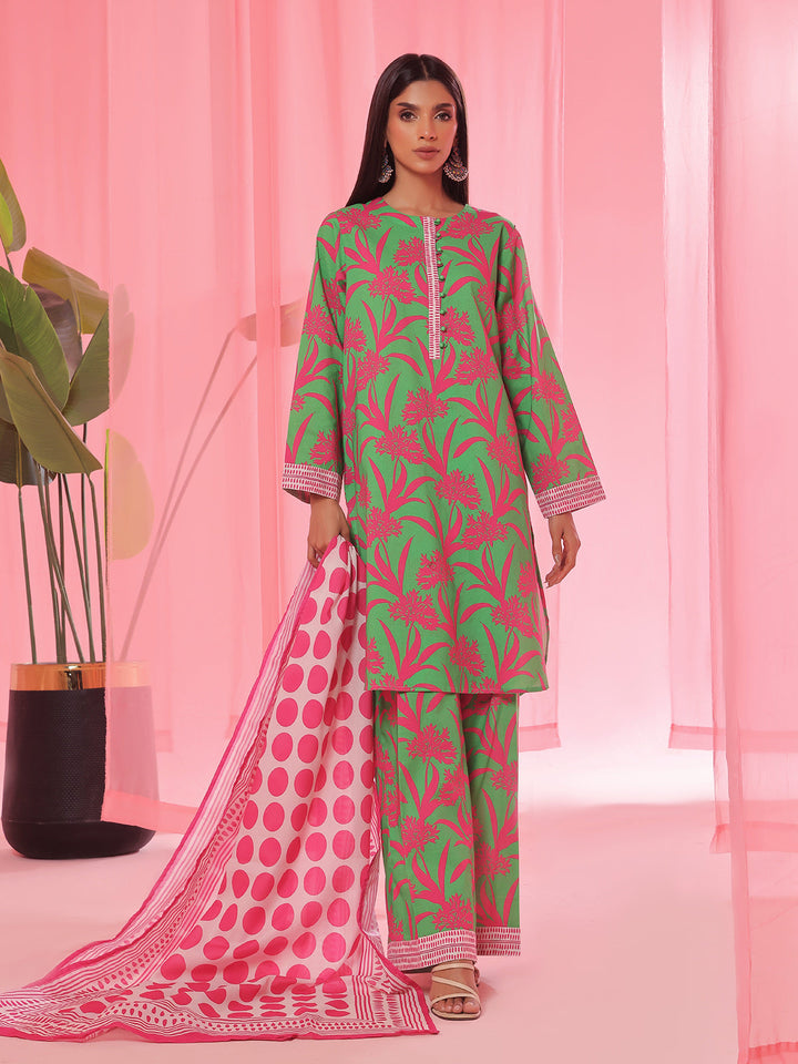 Oaks - Printed Pret &amp; Unstitched Suit Lawn Green - 3 Piece
