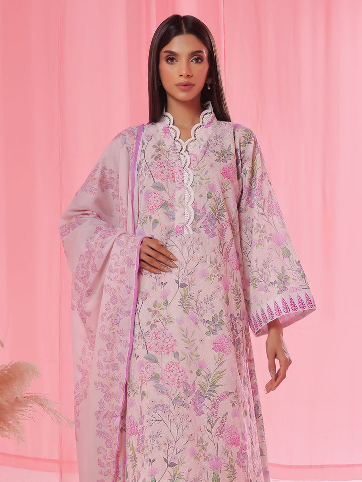 Oaks - Printed Pret &amp; Unstitched Suit Lawn Peach - 3 Piece