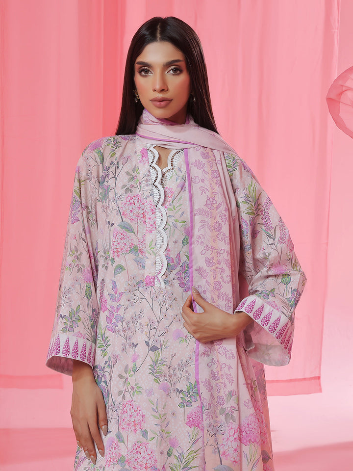 Oaks - Printed Pret &amp; Unstitched Suit Lawn Peach - 3 Piece