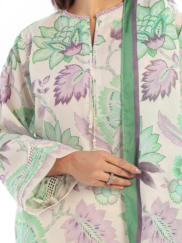 Oaks - Printed Pret & Unstitched Suit Masoori Lawn Green - 3 Piece