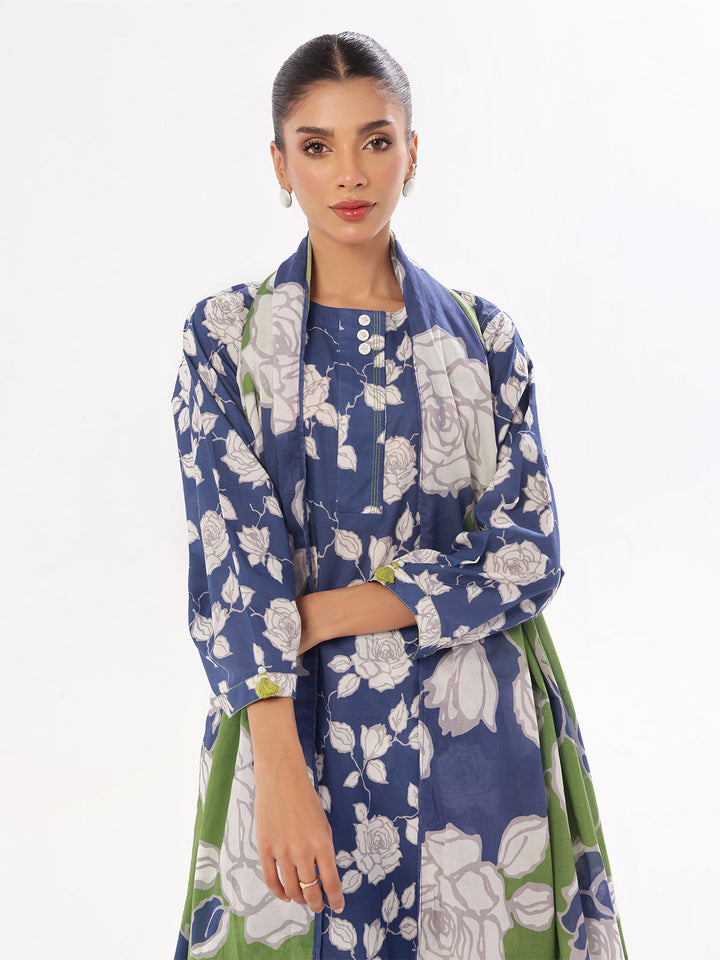 Oaks - Printed Pret &amp; Unstitched Suit Swiss Lawn Blue - 3 Piece