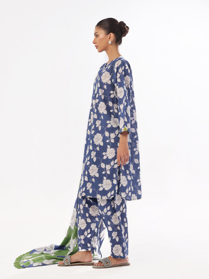 Oaks - Printed Pret &amp; Unstitched Suit Swiss Lawn Blue - 3 Piece