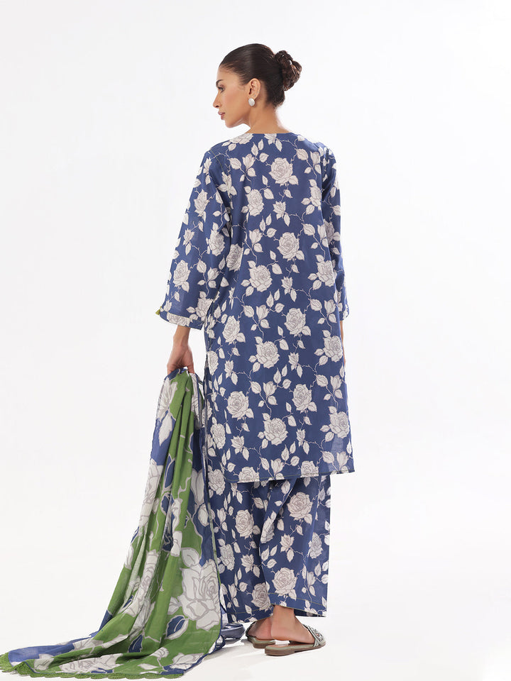 Oaks - Printed Pret &amp; Unstitched Suit Swiss Lawn Blue - 3 Piece