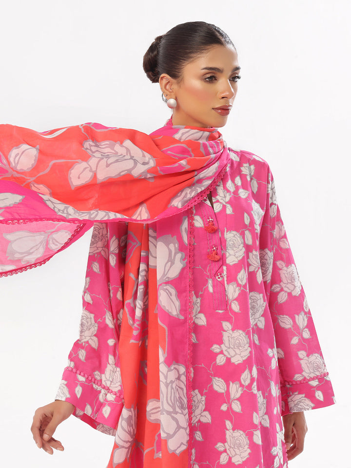 Oaks - Printed Pret & Unstitched Suit Swiss Lawn Pink - 3 Piece
