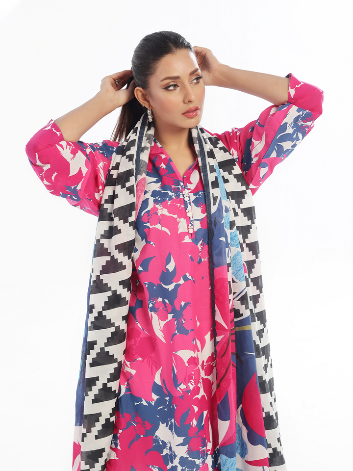 Oaks - Printed Pret & Unstitched Suit Swiss Lawn Pink - 3 Piece