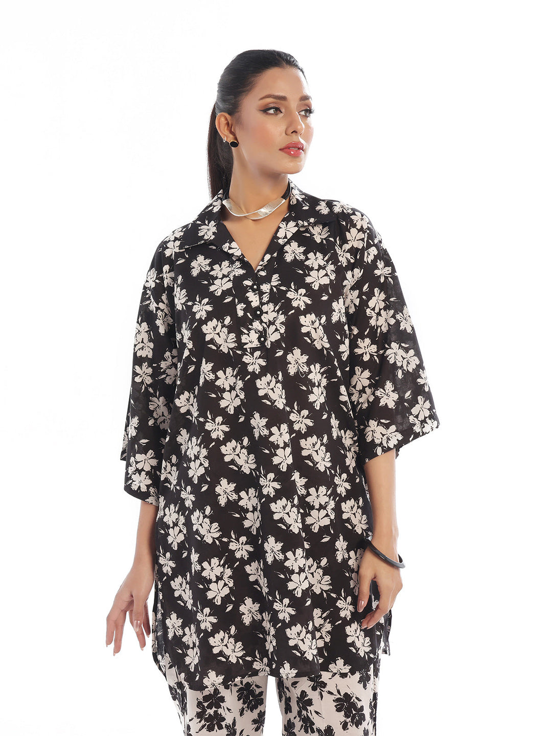 Oaks - Printed Pret & unstitched Shirt Trouser Swiss Lawn Black - 2 Piece