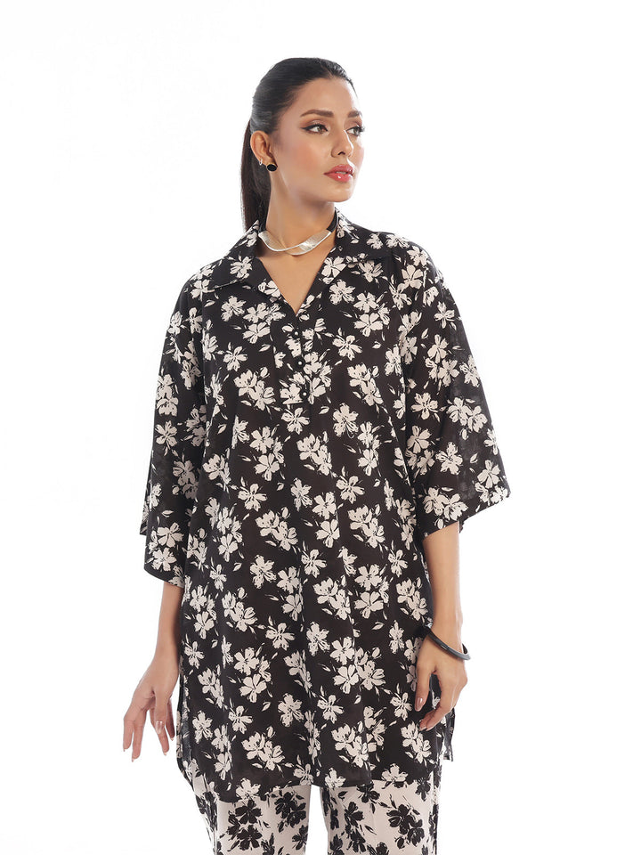Oaks - Printed Pret & unstitched Shirt Trouser Swiss Lawn Black - 2 Piece