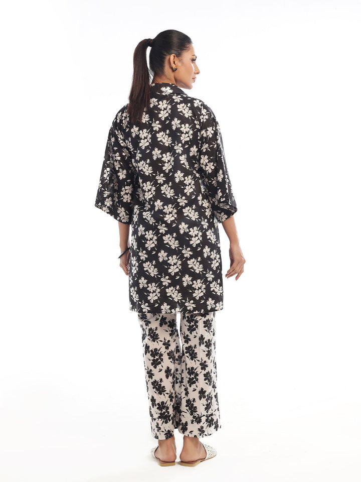 Oaks - Printed Pret & unstitched Shirt Trouser Swiss Lawn Black - 2 Piece