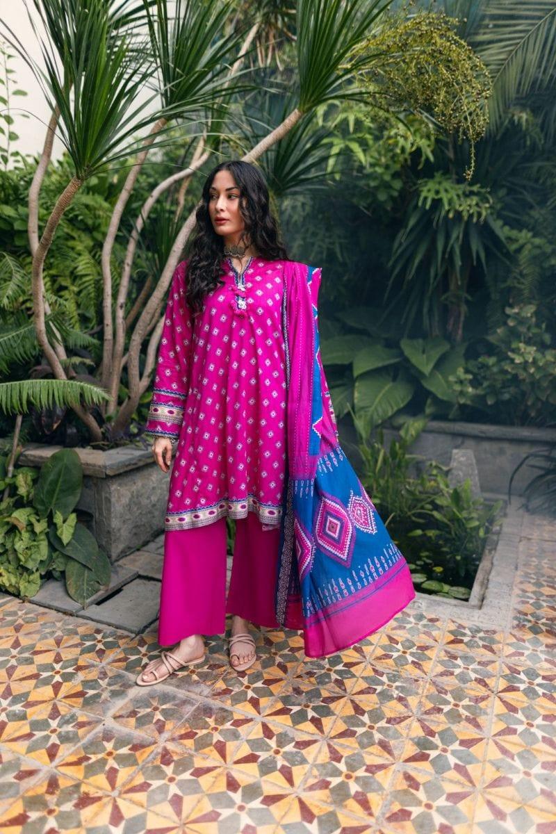 Oaks - Rose Violet 3 Piece Cambric Printed - Unstitched