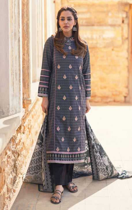 Oaks - Shale 3 Piece Lawn Embroidered - Unstitched