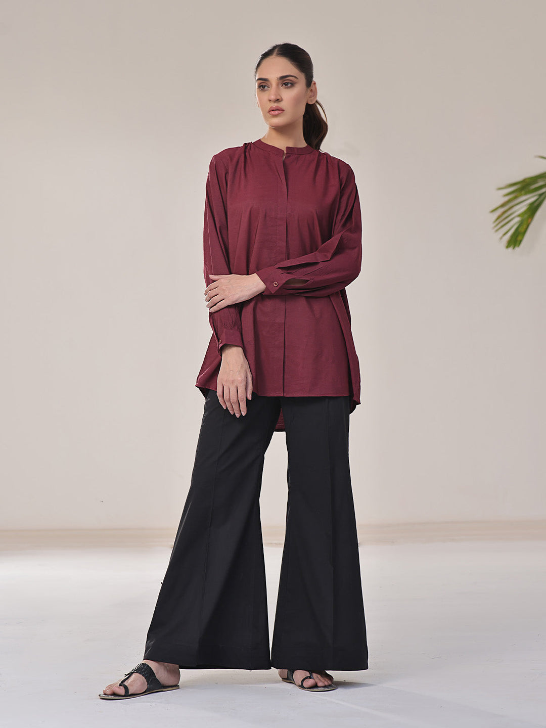 Oaks - Solid Fusion Top Cotton Maroon  - 1 Piece