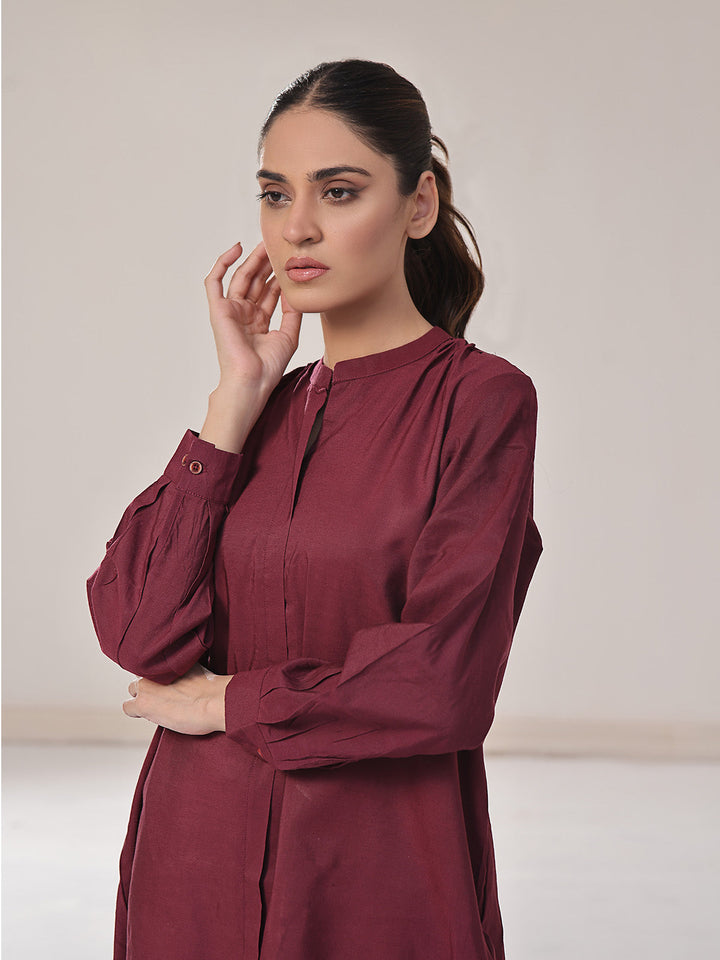 Oaks - Solid Fusion Top Cotton Maroon  - 1 Piece