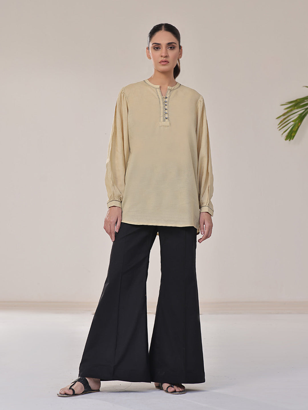 Oaks - Solid Fusion Top Cotton Mehndi  - 1 Piece