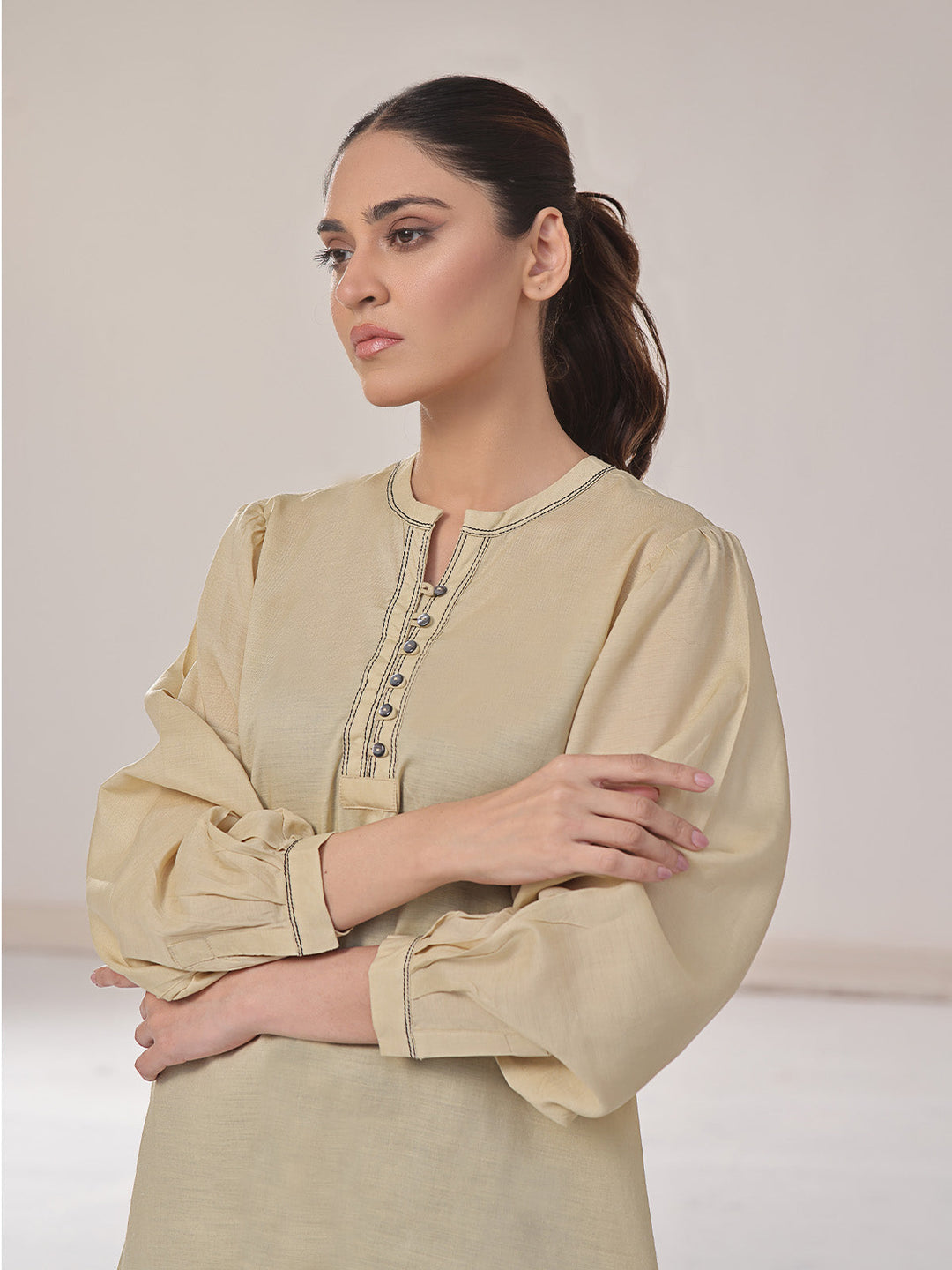 Oaks - Solid Fusion Top Cotton Mehndi  - 1 Piece