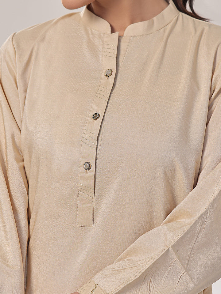 Oaks - Solid Pret Kurti Cotton Beige  - 1 Piece