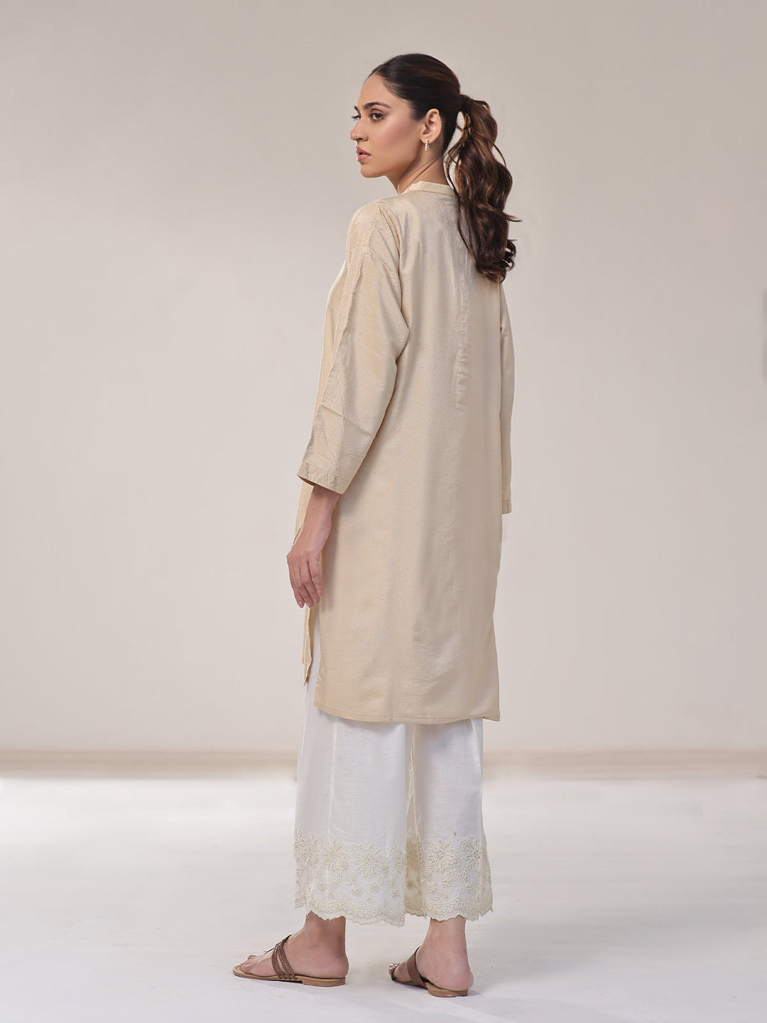 Oaks - Solid Pret Kurti Cotton Beige  - 1 Piece