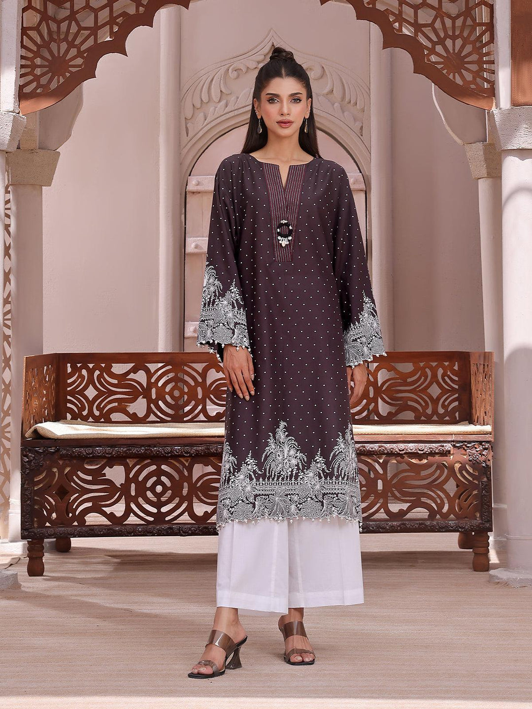 Oaks - Stretch Limo Lawn Screen Printed Kurti - 1 Piece - Unstitched