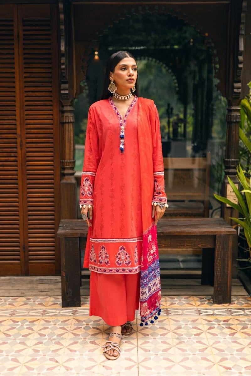 Oaks - Tangerine Tango 3 Piece Chiffon Embroidered - Unstitched
