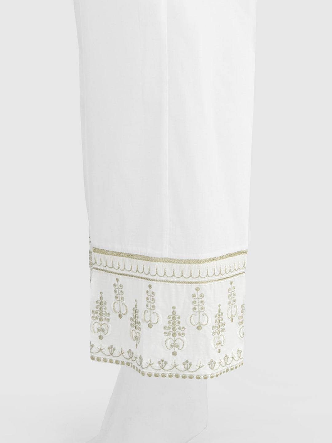 Oaks - Women White Cambric Embroidered Trouser  - 1 Piece