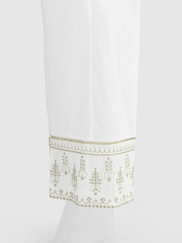 Oaks - Women White Cambric Embroidered Trouser  - 1 Piece