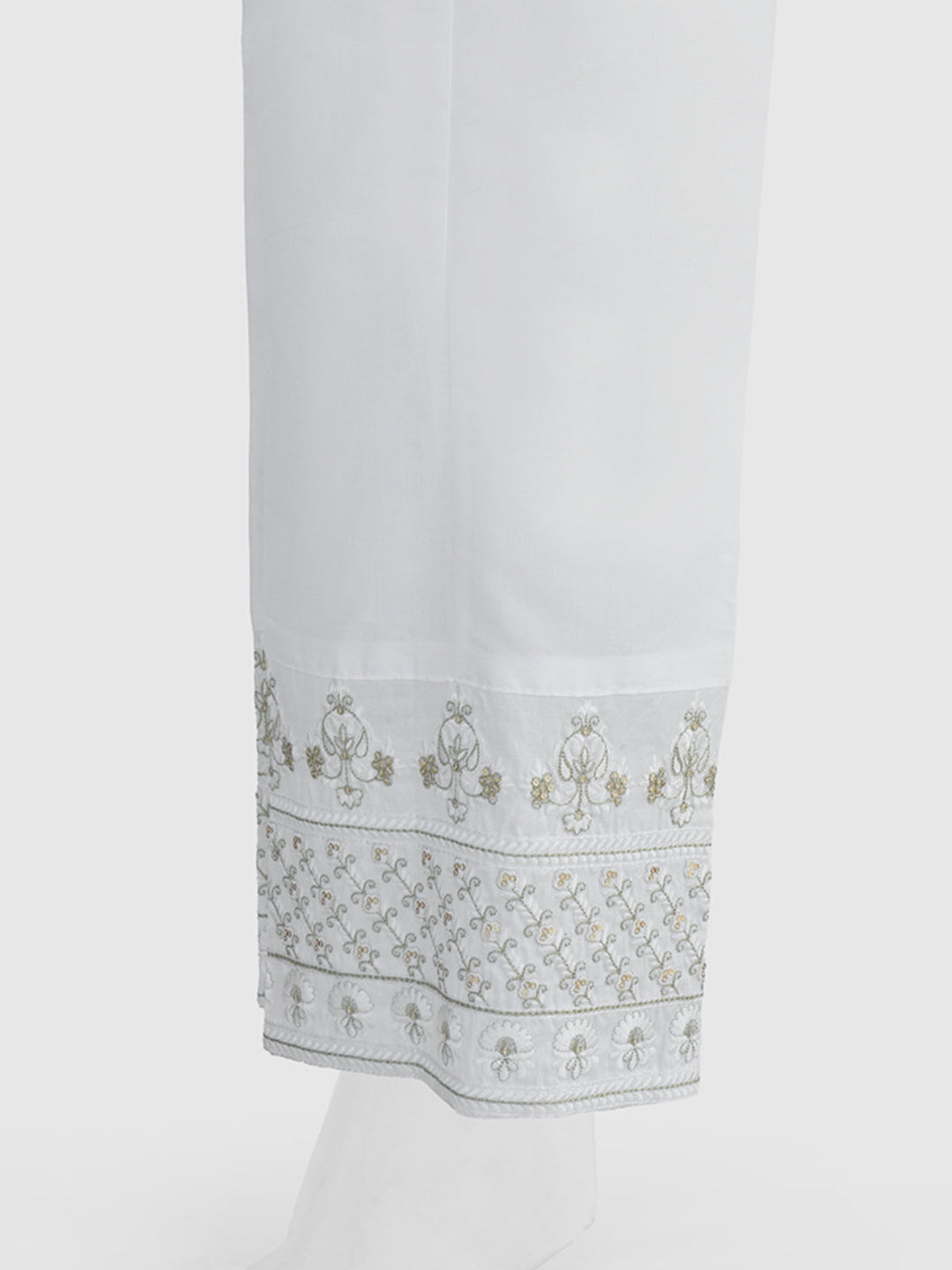 Oaks - Women White Cotton Silk Embroidered Trouser  - 1 Piece