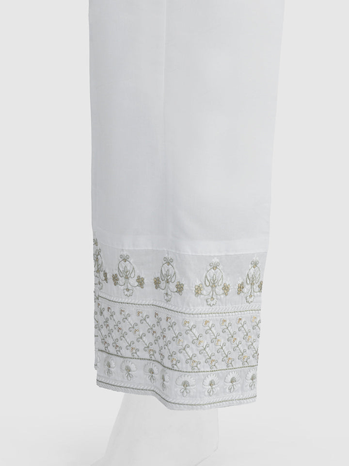 Oaks - Women White Cotton Silk Embroidered Trouser  - 1 Piece