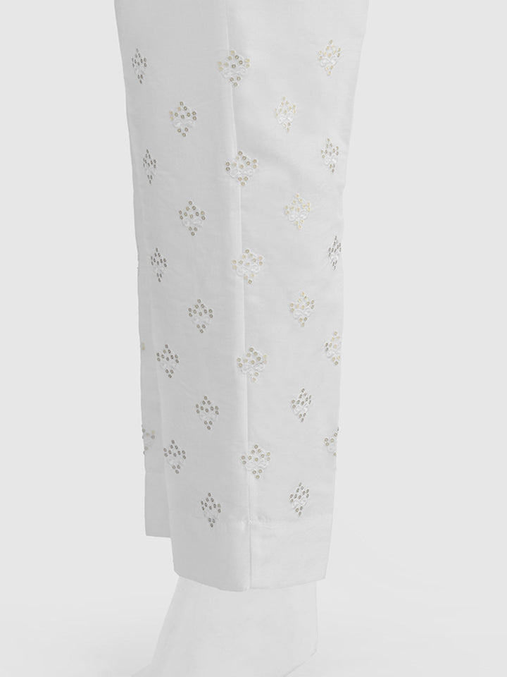 Oaks - Women White Cotton Silk Embroidered Trouser  - 1 Piece