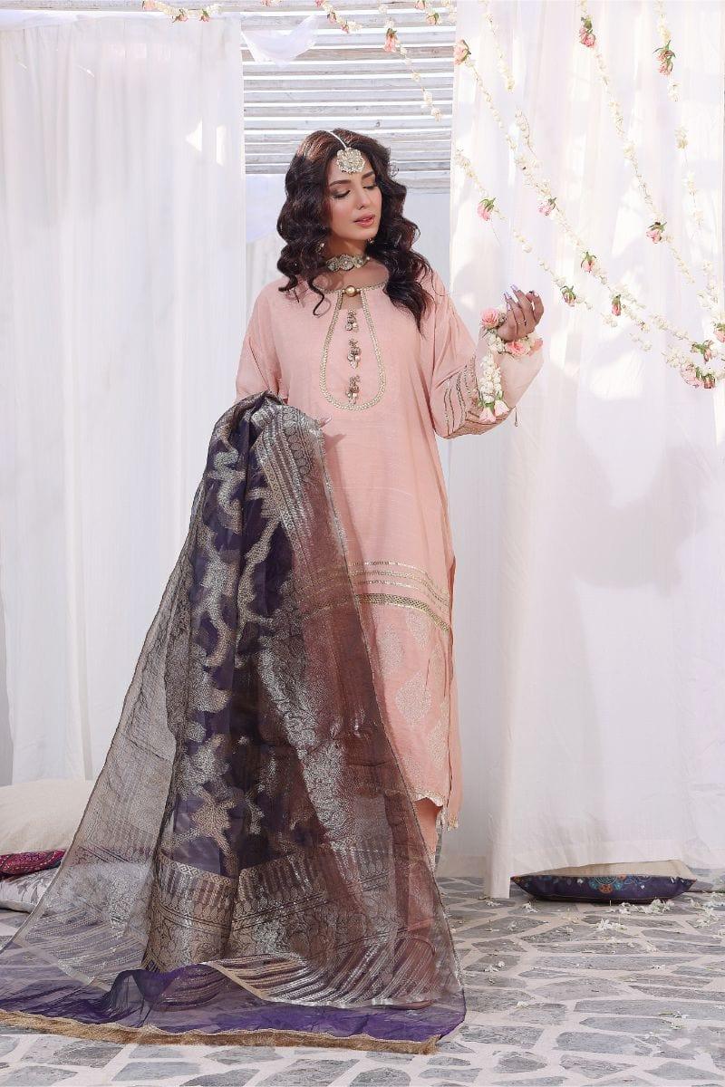 Oaks - Yuna - Raw Silk with Banarsi Dupatta 3 Pieces