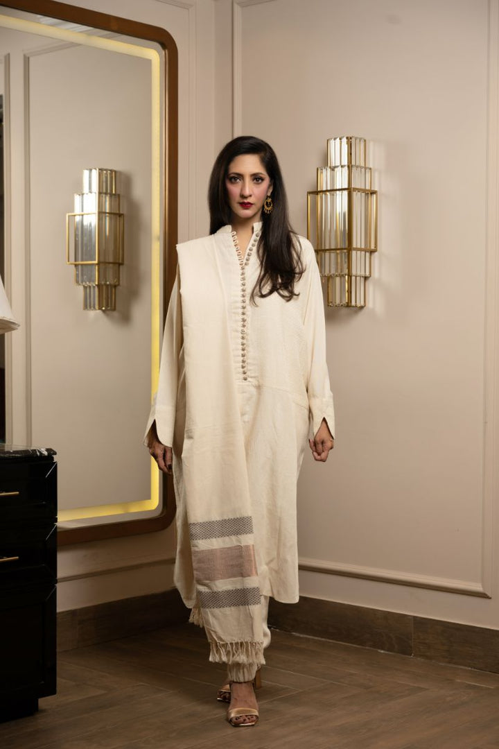 Khanz - Off-white Khaadi Kurta - Khaddar - 3 Piece