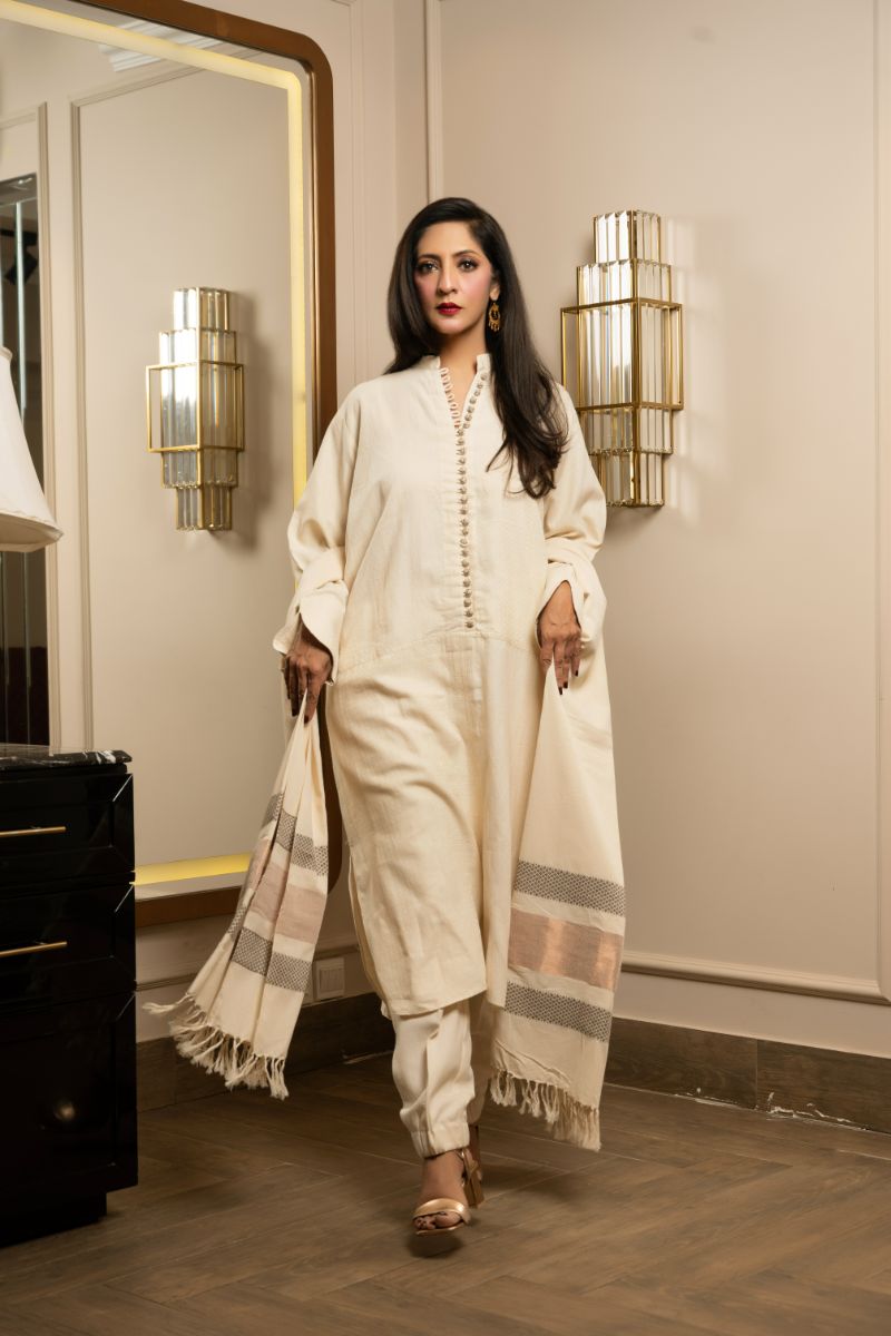 Khanz - Off-white Khaadi Kurta - Khaddar - 3 Piece
