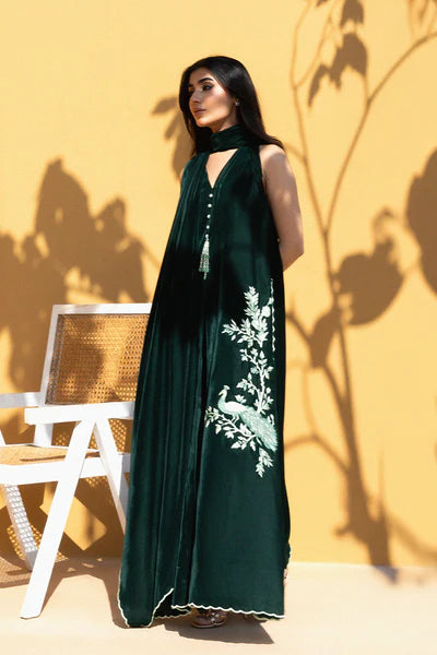 Sania Maskatiya - Ola Velvet,Rawsilk Suit For Women - Bottle Green 3 Piece