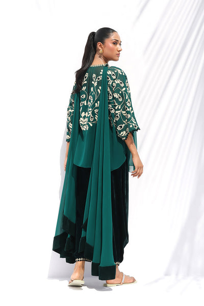 Sania Maskatiya - Olia Georgette/Velvet Suit For Women - Emerald 4 Piece