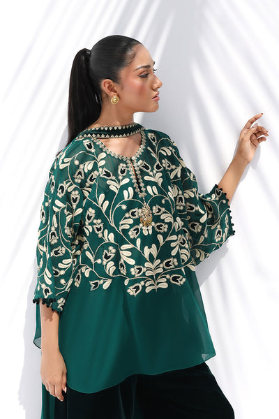Sania Maskatiya - Olia Georgette/Velvet Suit For Women - Emerald 4 Piece